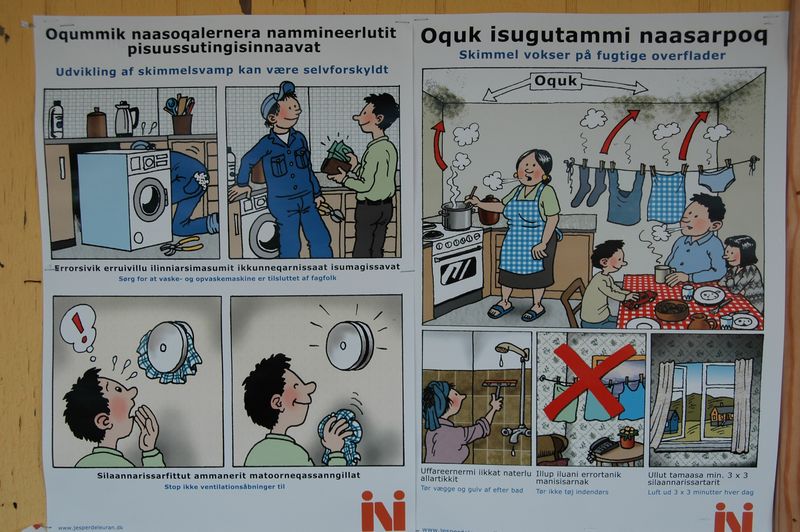 Et eksempel på en informationspjece om forebyggelse af skimmelsvampe, det er ikke lykkes mig at oversætte teksten, men billederne siger nok det meste. 